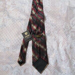 $75 Sazzari Silk Tie, made in Italy, Black/Silver/Cherry